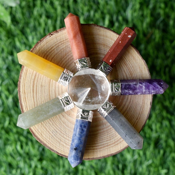 E 7 @ SEVEN CHAKRA CONICAL PYRAMID WITH SEVEN CHAKRA PENCIL ENERGY GENERATOR