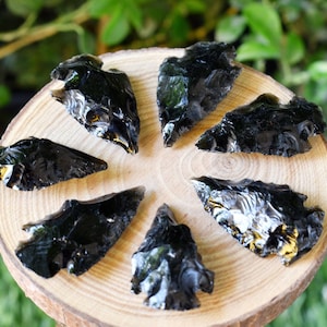 Puntas de flecha de obsidiana negra de 1,25 pulgadas, fabricación de joyas de punta de lanza y envoltura de alambre, hermosa pieza de exhibición, punta de flecha de piedras preciosas