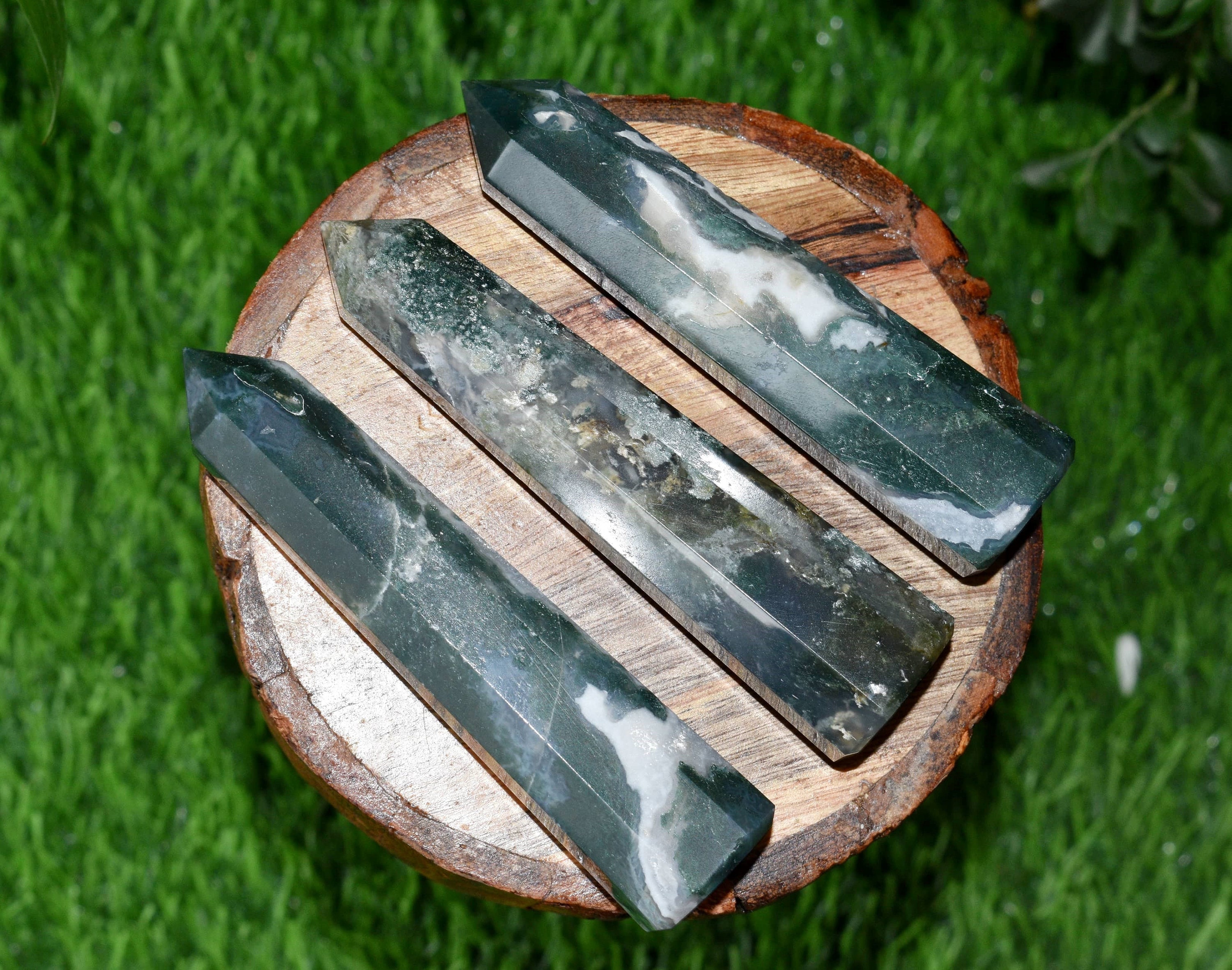 天然モスアゲートクリスタルタワー、グリッド＆レイキヒーリング用純正