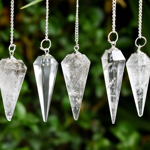 Pendule conique à facettes en cristal de quartz, pendule en cristal de radiesthésie de guérison, outil d'énergie spirituelle, pendule en quartz transparent pour les amateurs de méditation