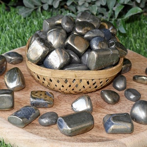 Pyrite Tumbled Stones Healing Crystals, Pyrite Gemstone Natural Tumbled Stones in pack sizes of 1,2,3,5 and 10 Pieces, Pyrite Stone Tumbled