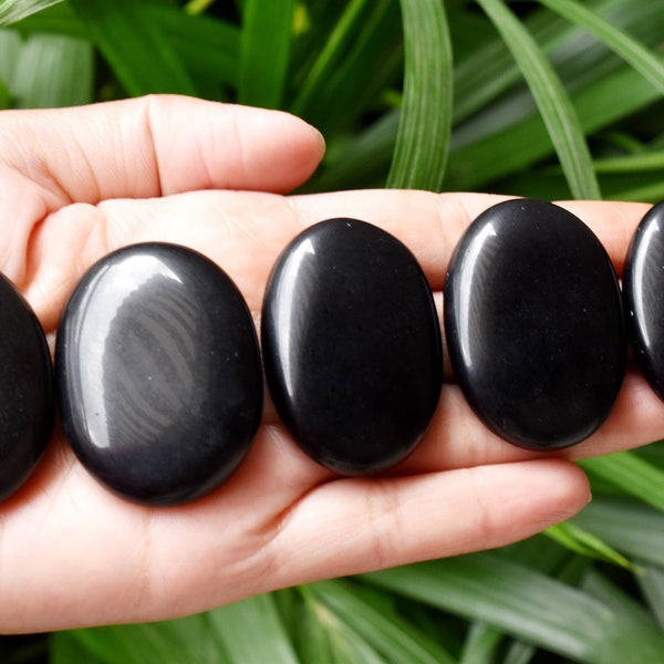 One (1) Black Obsidian Worry Stone for crystal healing-Pocket Palm Stone - Thumb Stone -WS-BLOB, Obsidian Palm Stone, Crystal Obsidian Stone