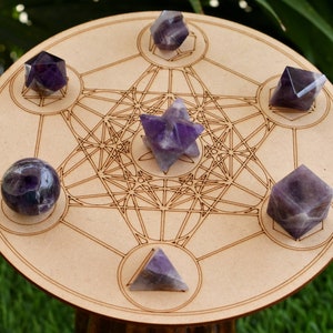 7 pcs Amethyst Platonic Solids Sacred Geometric Set Crystal Geometry Set for crystal healing education purpose