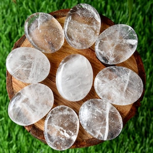 One (1) Clear Quartz Palm Stone for crystal healing - Pocket Palm Stone - Thumb Stone - WS-CRY