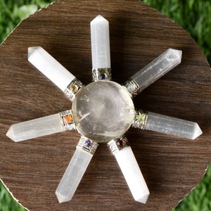 Selenite 7 Point Energy Generator with Crystal Pyramid ideal for crystal grid to be kept in office living room