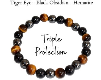 Triple PROTECTION Bracelet, Protection Crystals, Protection Stones Gifts for him, Gifts for her, Energy protection Healing Stones Bracelet