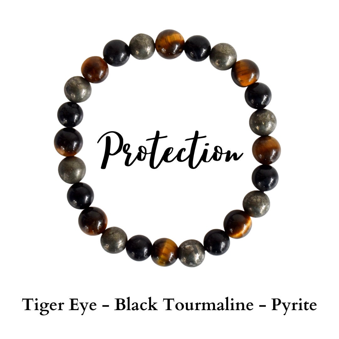 PROTECTION Bracelet, Protection Crystals, Protection Stones Gifts for him, Gifts for her, Energy protection, Tiger Eye, Tourmaline, Pyrite