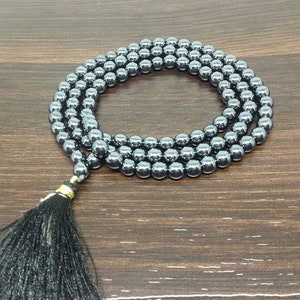 One(1)Natural 6mm Hematite Mala With 108 Prayer Beads Perfect For Mediation Hematite Prayer Mala Necklace ~JP128 Prayer Beads for Meditation