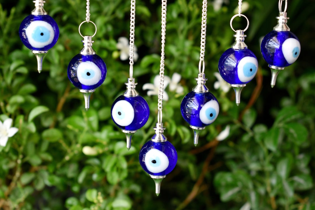 Evil Eye Ball Crystal Pendulums, Natural Powerful Turkish Talismans for
