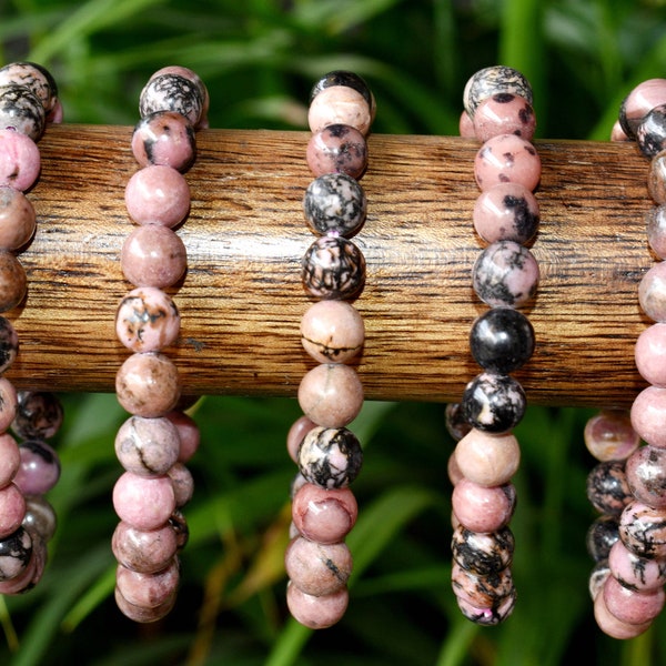 Natural Rhodonite Bracelet 4mm, 6mm, 8mm, 10mm A Rhodonite Stone Beaded Bracelet ~ Rhodonite Crystal Healing Bracelet for Meditation