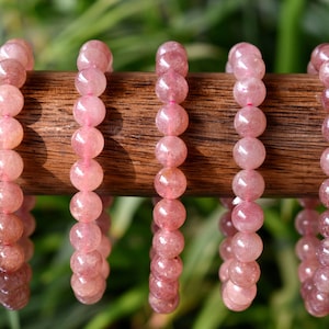 Strawberry Quartz Bracelet 6mm, 8mm, 10mm Round Beaded Bracelet Strawberry Quartz Crystal Gemstone Healing Bracelet, Crystal Beaded Bracelet