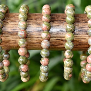 Pulsera de unakita natural 4 mm, 6 mm, 8 mm, 10 mm Pulsera de cuentas de grado A Pulsera de piedras preciosas curativas de cristal de unakita