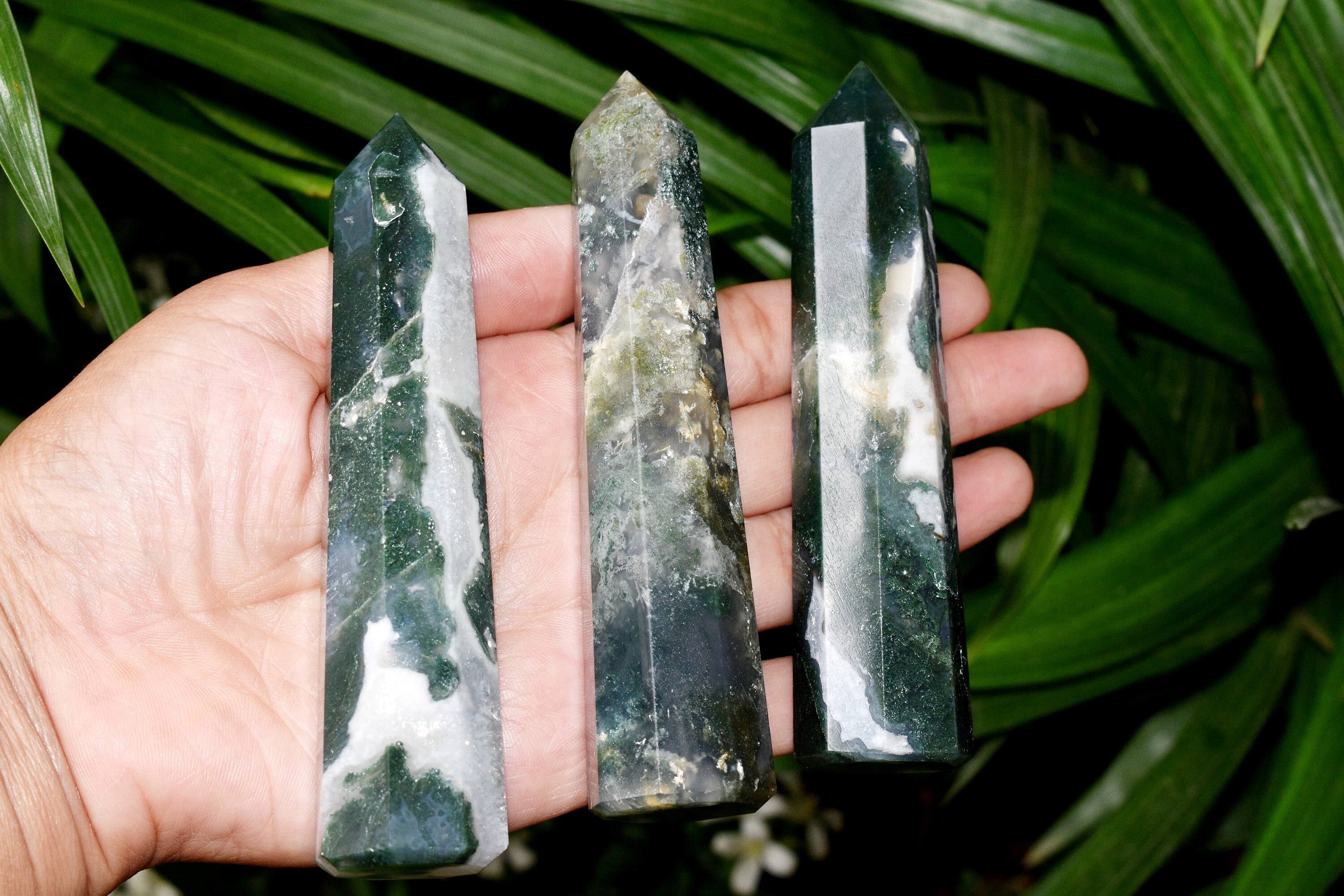 天然モスアゲートクリスタルタワー、グリッド＆レイキヒーリング用純正