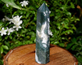 天然モスアゲートクリスタルタワー、グリッド＆レイキヒーリング用純正