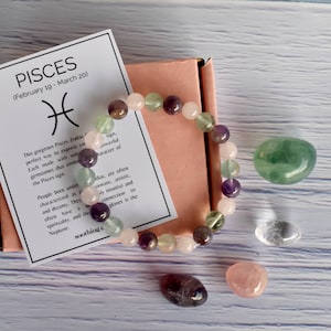 Zestaw kryształów zodiaku RYBY, zestaw kamieni urodzeniowych RYBY, prezenty dla Ryb, zestaw kamieni prezentowych astrologicznych, kryształowe kamienie lecznicze Ryby