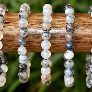 Dragon Vein Agate Bracelet 6mm, 8mm, 10mm  Round Bead Bracelet,  Gemstone Bracelet Healing Stones