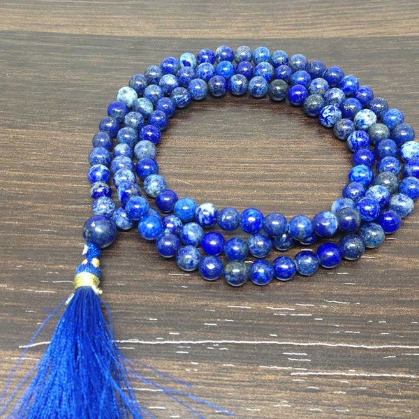 One (1) Natural 6mm Lapis Lazuli Mala With 108 Prayer Beads Perfect For Mediation Lapis Lazuli Prayer Mala Necklace
