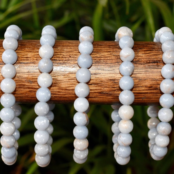 Angelite Bracelet 4mm, 6mm, 8mm, 10mm AAA Round Beaded Bracelet-Natural Angelite Gemstone Bracelet Healing Bracelet-Mother's Gift For Her