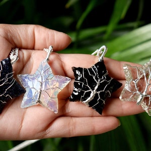 Real Crystal Star Wire Wrapped Pendants, Natural Tree of Life Gemstone Silver Necklaces with Chain, Wholesale Bulk Lots Genuine Stone Charms