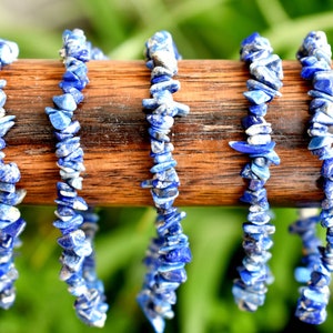 Natural Lapis Lazuli Chip Bracelets,  Loose Crystal Gemstone Chip Bracelets ~ Healing Chakra Chip Bracelet