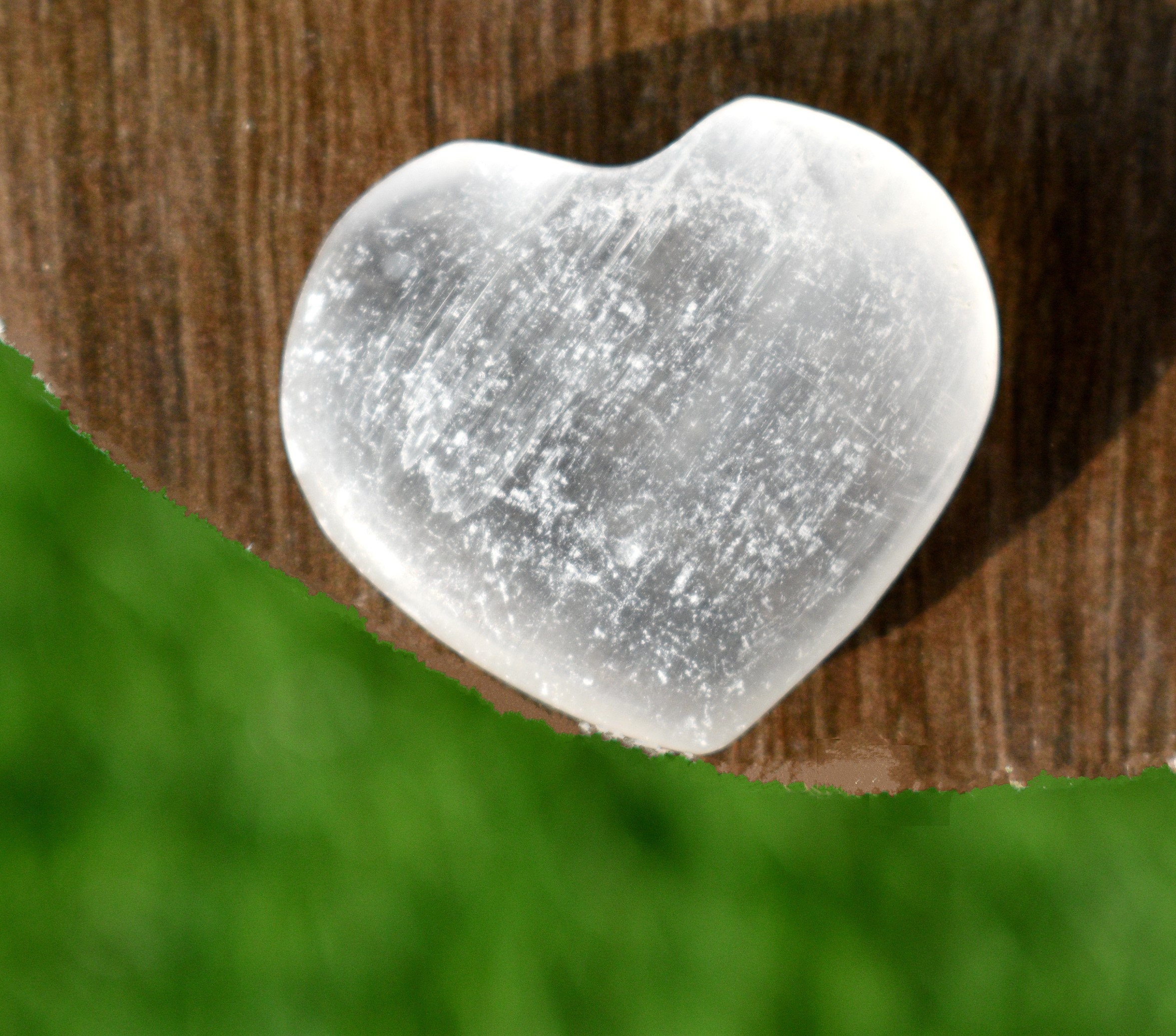 Cuore In Pietra Serpentino Di Alta Qualità (AAA) Con Cuore In Selenite - Extra Large - Nuovo