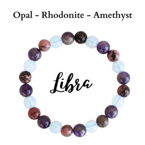 Bransoletka zodiakalna Libra, prezenty z kamieniami zodiaku, prezenty zodiakalne, prezent horoskopowy bransoletka z kryształów zodiaku lecznicze kamienie zodiaku, biżuteria zodiakalna