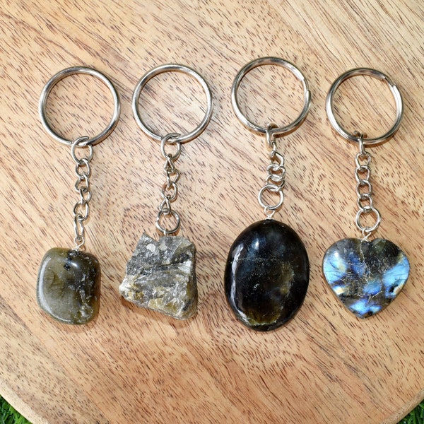 Genuine Labradorite Crystal Keychains, Labradorite Stone Key Chain Charm, Key Ring, Backpack Crystal Accessory Gemstone Key Holder Key Caps