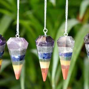 Bonded Chakra Faceted Cone Pendulum Healing Dowsing Crystal Pendulum