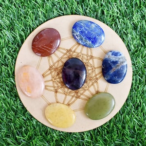 Juego de piedras naturales crudas de siete chakras con tarjeta, piedras preciosas de palma de bolsillo talladas a mano pulidas genuinas para curar y equilibrar los chakras,