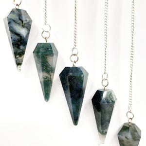 Wholesale 10pcs Moss Agate Faceted Cone Pendulum for Reiki, Dowsing, Healing, Chakra Balancing, & Spiritual Practices, Handcrafted Pendulum