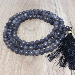One (1) Natural 6mm Black Obsidian Mala With 108 Prayer Beads Perfect For Mediation Spiritual Prayer mala Black Obsidian ~ JP107