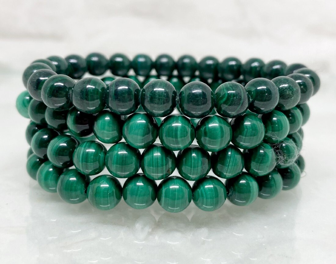 Malachite Bracelet 8mm AAA Round Bead Bracelet Gemstone | Etsy