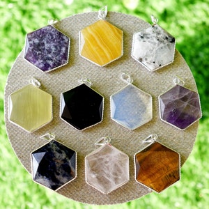 Genuine Gemstone Pendants with Chain, Choose your Crystal, Natural Hexagon Cut Faceted Stones, Wholesale Bulk Lots Real Birthstone Necklaces
