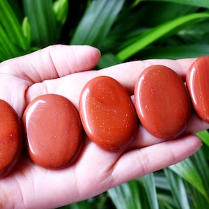 Red Jasper Worry Stone for crystal healing - Pocket Palm Stone - Thumb Stone, Calming Crystal Healing, for Stress Relief, Meditation Support