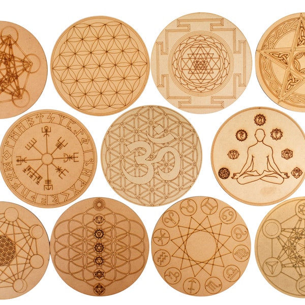 Pick One Wholesale Pack of 5pcs 6" Wooden Crystal Grid Plate, Wooden Plates, Crystal Grid Boards