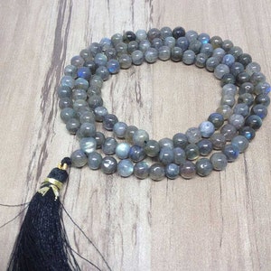 Natural 6mm Labradorite AAA Mala With 108 Prayer Beads Perfect For Mediation Labradorite Prayer Mala Necklace, Spiritual Healing Gift Idea