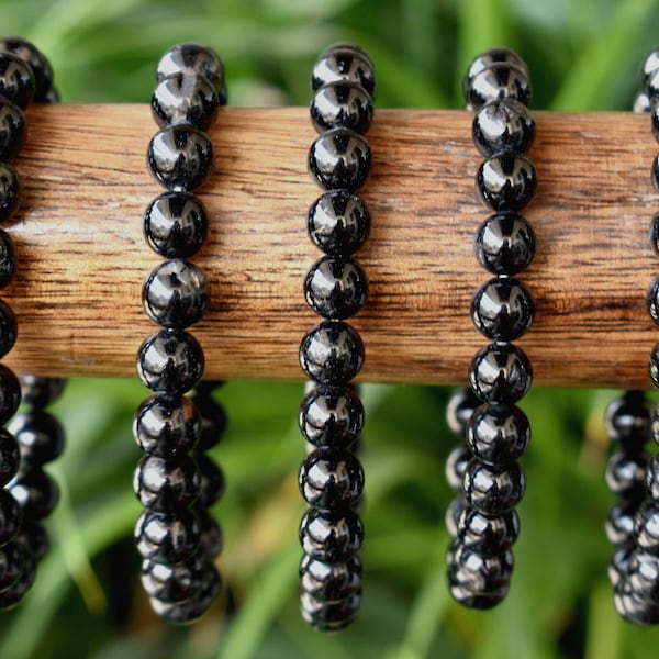 Black Tourmaline Beaded Bracelet 4mm-10mmBlack Stone Round Bead, Tourmaline Handmade Healing & Protection Accessory, Raw tourmaline bracelet