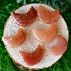 Genuine Red Aventurine Crystal Moon, 1.2 inches Hand Carved Raw Colored Gemstones, Wholesale Bulk Natural Polished Stones For Jewelry Making