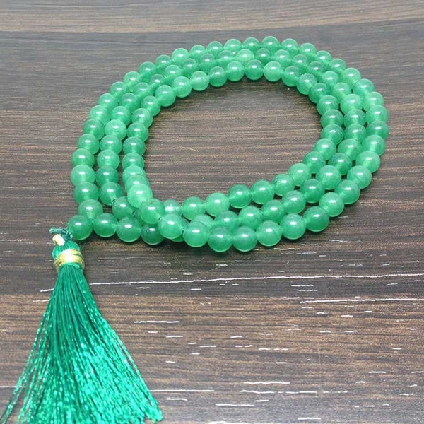 One (1) Natural 6mm Green Aventurine Mala With 108 Prayer Beads For Mediation Green Aventurien Jap Mala