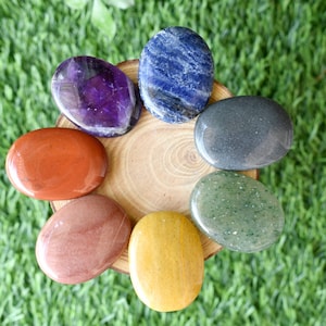 One (1) Set OF Oval 7 Chakra Set, Flat Healing Crystal Healing Crystal Grid Oval 7 Chakra Set
