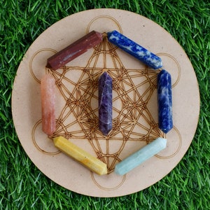 Set of 7 Chakra Double Terminated Crystal Points Double Point Pencils Hand Cut for Crystal Grid
