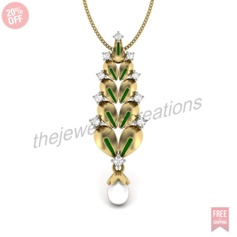 14 k yellow gold elegant christmas tree green enamel natural diamond pendant gorgeous fine jewelry
