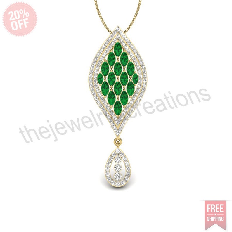 14 k yellow gold stunning emerald gemstone cz diamond designer pendant beautiful fine jewelry for women