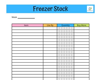 Instant Download Freezer stock inventory list. Monitor quantity and use by dates of your freezer Printable