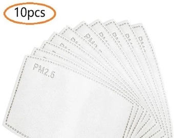 PM2.5 Active Carbon Mask Filters: Melt Blown Material, 5-Layer (10-Pack)