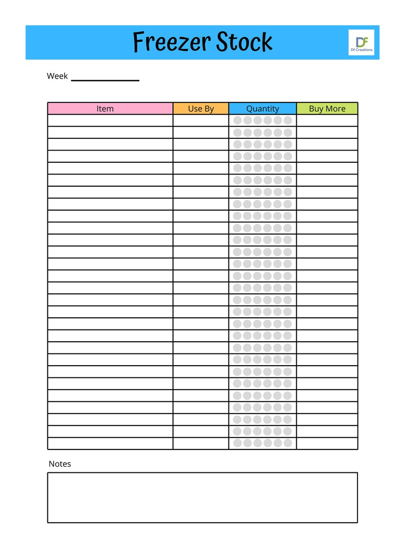 Instant Download Freezer stock inventory list Monitor quantity and use