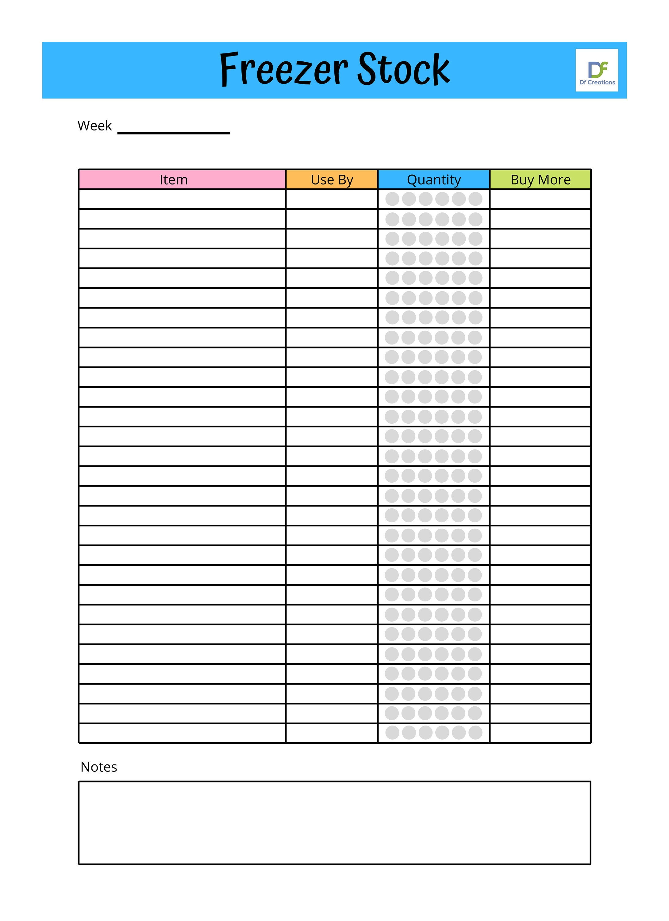 Instant Download Freezer Stock Inventory List. Monitor Quantity and Use