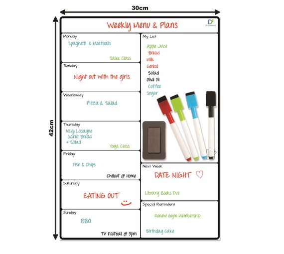 A3 Size Magnetic Whiteboard Dry Erase White Boards Fridge Sticker Kitchen  Menu Planner Message Calendar School Bulletin Board