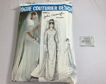 Rare 60’s VOGUE Couturier Design by John Cavanagh of London Sewing Pattern 1347;  Wedding Gown — size 10, CUT — includes designer label