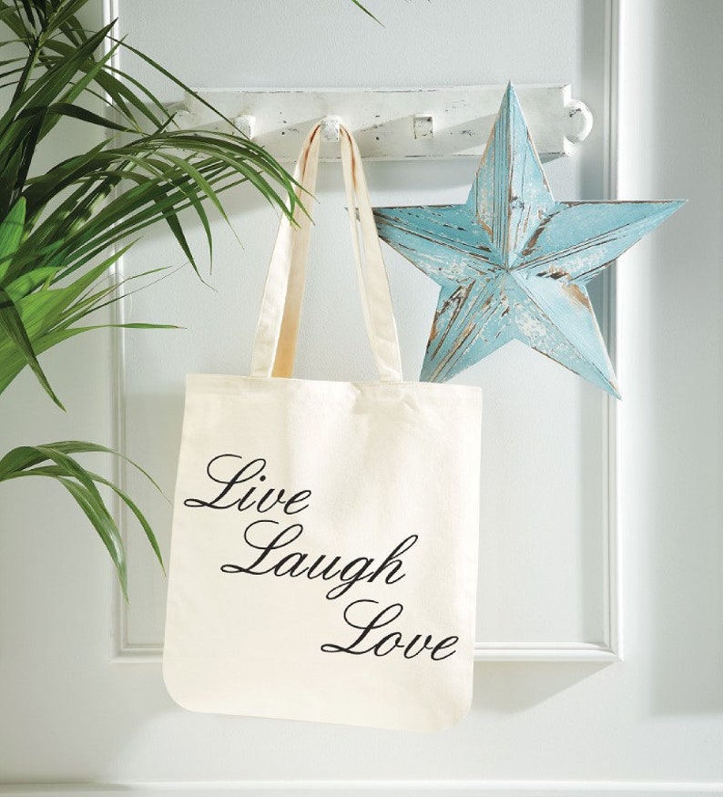 Live Laugh Love Quote Canvas Tote Shopping Bag Cotton Printed Shopper Bag Gift Grocery Fashion Tote Shoulder Bag